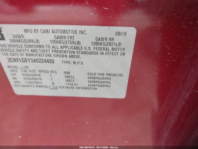 Aukcja sprzedaży 2010 Chevrolet Equinox Ltz, vin: 2CNFLGEY3A6224439, numer aukcji: 45079370