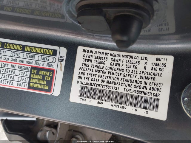 Aukcja sprzedaży 2012 Honda Insight Ex, vin: JHMZE2H72CS001731, numer aukcji: 45079373