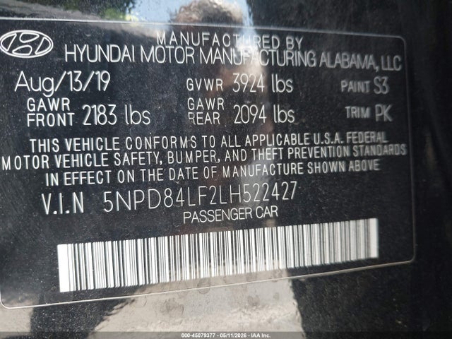 Aukcja sprzedaży 2020 Hyundai Elantra Sel, vin: 5NPD84LF2LH522427, numer aukcji: 45079377