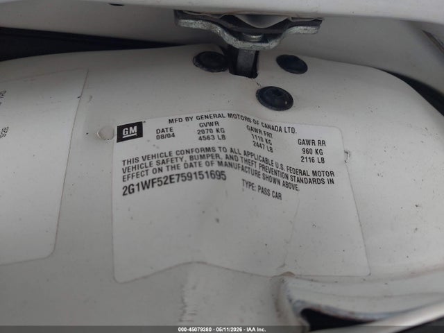 Aukcja sprzedaży 2005 Chevrolet Impala, vin: 2G1WF52E759151695, numer aukcji: 45079380