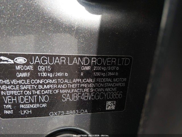 45079386 :رقم المزاد ، SAJBF4BV5GCY03856 vin ، 2016 Jaguar Xf 35t R-sport مزاد بيع