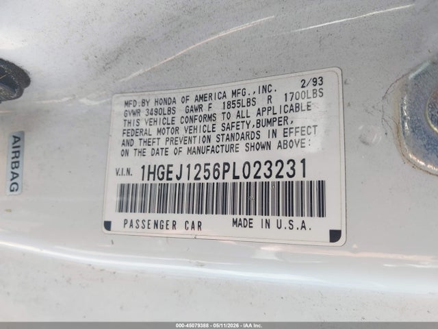 45079388 :رقم المزاد ، 1HGEJ1256PL023231 vin ، 1993 Honda Civic Ex مزاد بيع