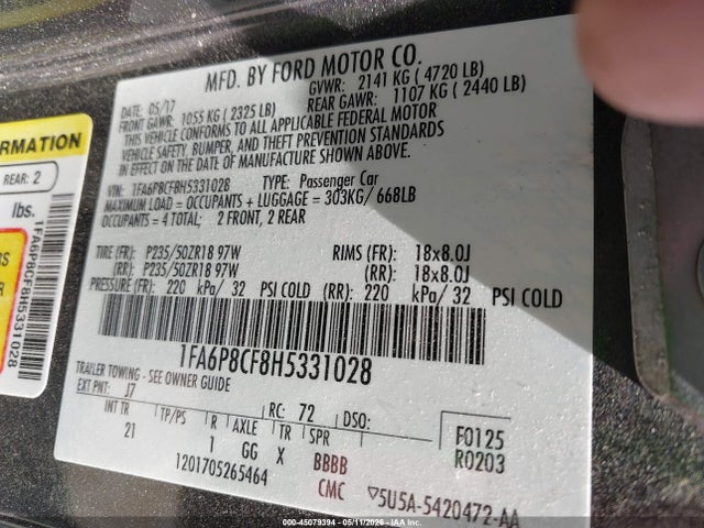 1FA6P8CF8H5331028 Ford MUSTANG GT