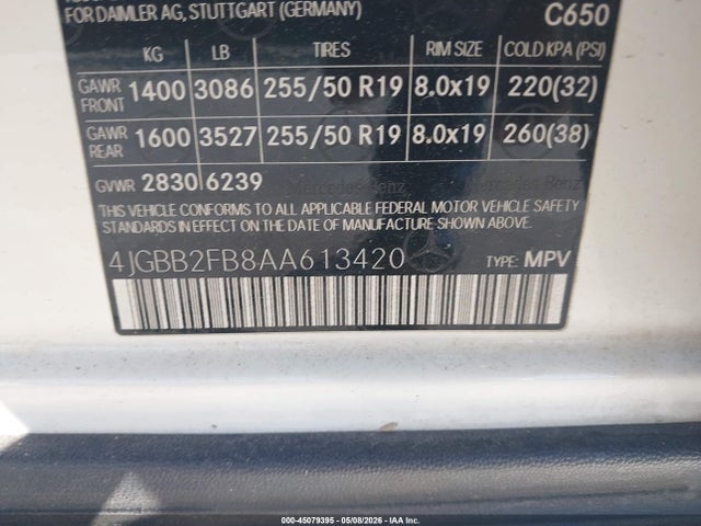 Продажа на аукционе авто 2010 Mercedes-benz Ml 350 Bluetec 4matic, vin: 4JGBB2FB8AA613420, номер лота: 45079395