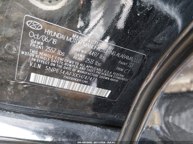 Aukcja sprzedaży 2019 Hyundai Sonata Sel, vin: 5NPE34AFXKH747473, numer aukcji: 45079400