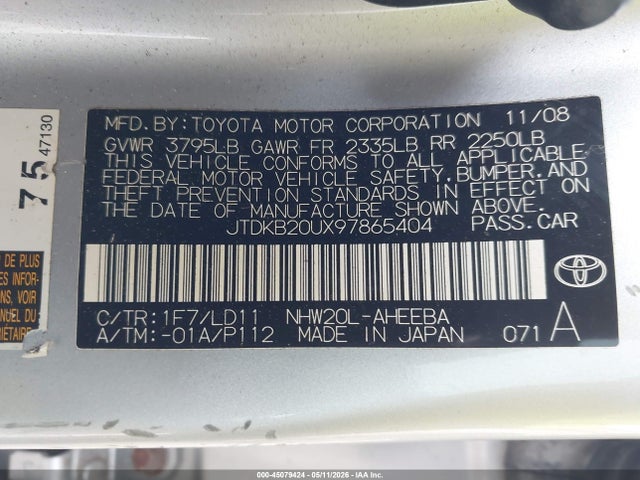 Aukcja sprzedaży 2009 Toyota Prius, vin: JTDKB20UX97865404, numer aukcji: 45079424