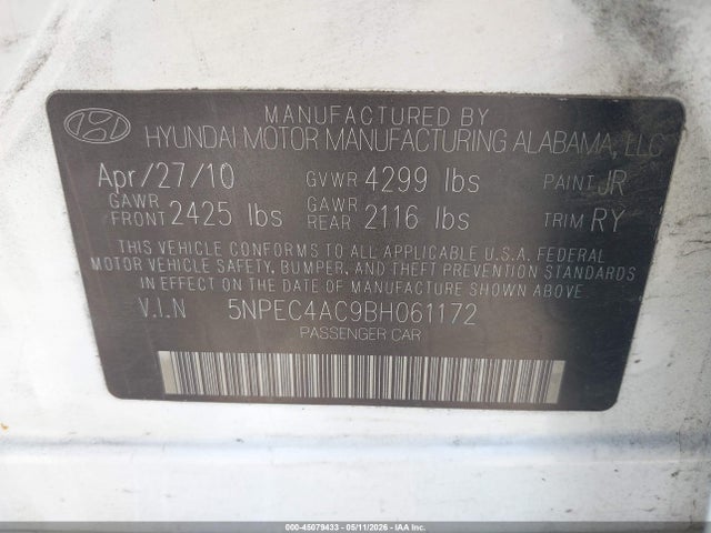 Продаж на аукціоні авто 2011 Hyundai Sonata Limited, vin: 5NPEC4AC9BH061172, номер лоту: 45079433