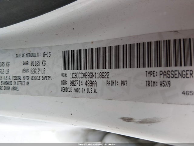 Aukcja sprzedaży 2016 Chrysler 200 Limited, vin: 1C3CCCAB9GN118622, numer aukcji: 45079449