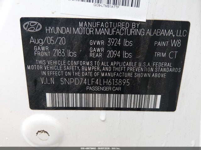 Продажа на аукционе авто 2020 Hyundai Elantra Se, vin: 5NPD74LF4LH613895, номер лота: 45079462