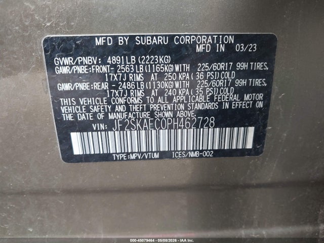 45079464 :رقم المزاد ، JF2SKAEC0PH462728 vin ، 2023 Subaru Forester Premium مزاد بيع