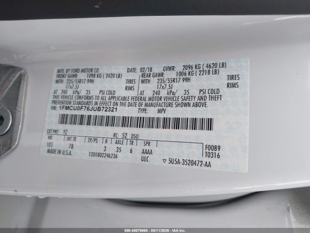 Продаж на аукціоні авто 2018 Ford Escape S, vin: 1FMCU0F76JUB72321, номер лоту: 45079465
