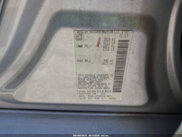 45079474 :رقم المزاد ، 1N4AL3AP5DN514305 vin ، 2013 Nissan Altima 2.5 Sl مزاد بيع