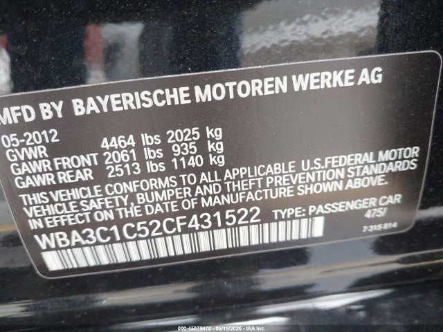 Auction sale of the 2012 Bmw 328i, vin: WBA3C1C52CF431522, lot number: 45079478