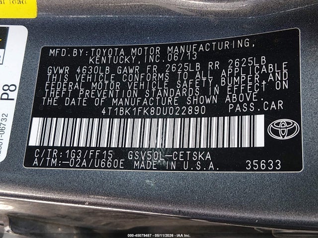 Aukcja sprzedaży 2013 Toyota Camry Se V6, vin: 4T1BK1FK8DU022890, numer aukcji: 45079487
