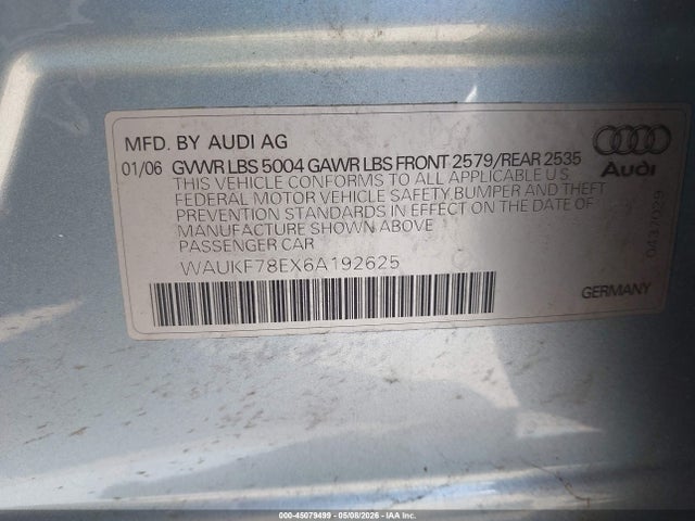 Продажа на аукционе авто 2006 Audi A4 2.0t Avant, vin: WAUKF78EX6A192625, номер лота: 45079499