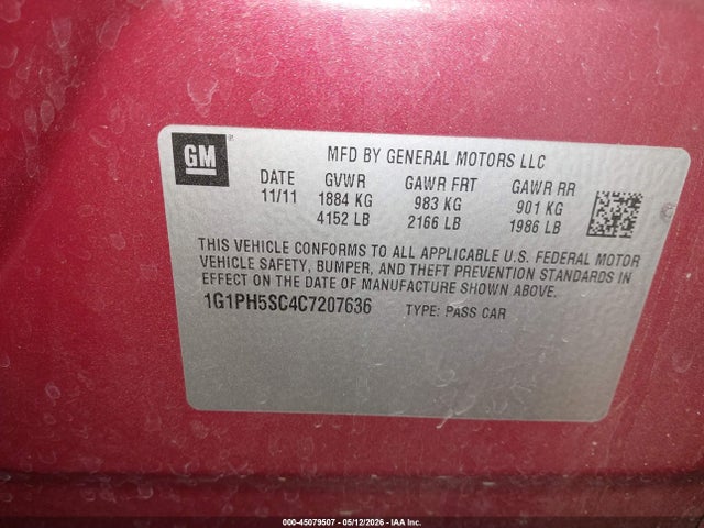 Продаж на аукціоні авто 2012 Chevrolet Cruze Ltz, vin: 1G1PH5SC4C7207636, номер лоту: 45079507
