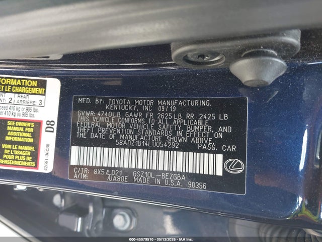 Продажа на аукционе авто 2020 Lexus Es 350, vin: 58ADZ1B14LU054292, номер лота: 45079510