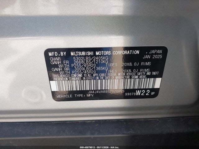 Aukcja sprzedaży 2025 Mitsubishi Outlander Se 2.5 S-awc/trail Edition S-awc, vin: JA4J4VA89SZ020055, numer aukcji: 45079513