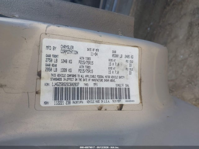 Aukcja sprzedaży 1995 Jeep Grand Cherokee Laredo, vin: 1J4GZ58S2SC602837, numer aukcji: 45079517