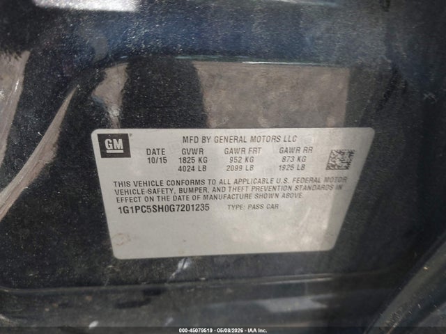 45079519 :رقم المزاد ، 1G1PC5SH0G7201235 vin ، 2016 Chevrolet Cruze Limited Ls Auto مزاد بيع