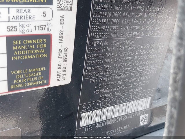 Aukcja sprzedaży 2019 Land Rover Discovery Se, vin: SALRG2RV3KA095463, numer aukcji: 45079530