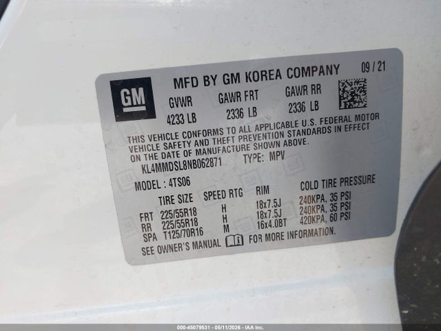 45079531 :رقم المزاد ، KL4MMDSL8NB062871 vin ، 2022 Buick Encore Gx Fwd Select مزاد بيع
