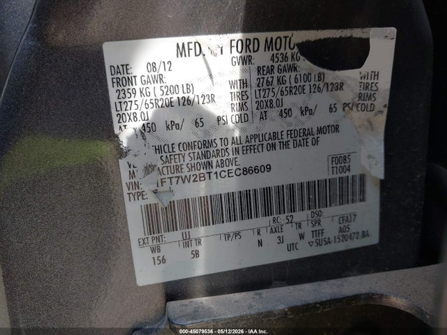 Aukcja sprzedaży 2012 Ford F-250 Lariat, vin: 1FT7W2BT1CEC86609, numer aukcji: 45079536