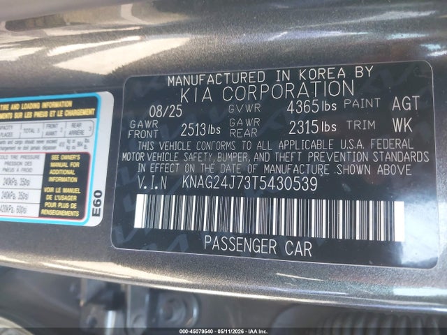 KNAG24J73T5430539 KIA K5 Lxs Fwd