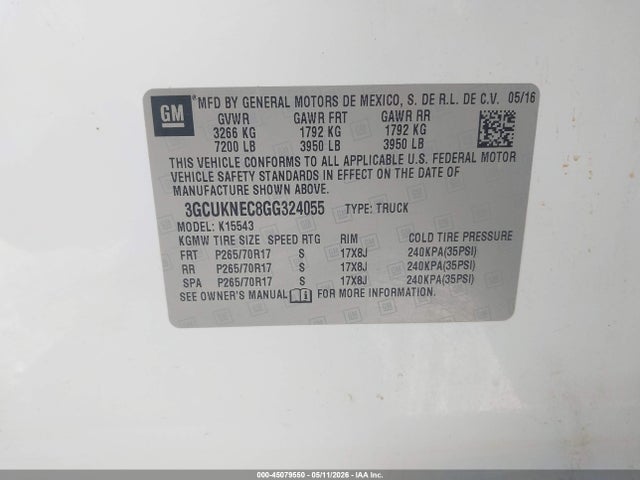 3GCUKNEC8GG324055 Chevrolet Silverado 1500 Wt