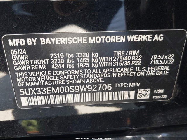 BMW X7 M60i 2025 5UX33EM00S9W92706 Image 9