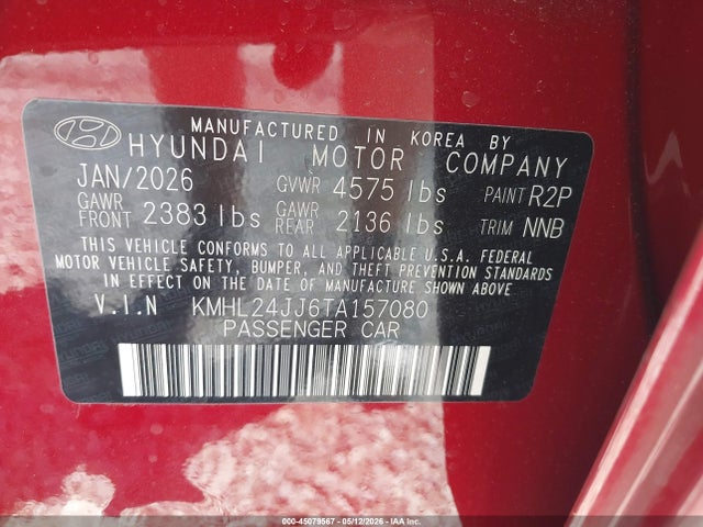 Aukcja sprzedaży 2026 Hyundai Sonata Hybrid Blue, vin: KMHL24JJ6TA157080, numer aukcji: 45079567