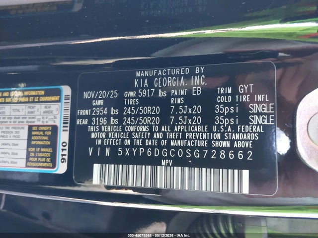 Aukcja sprzedaży 2025 Kia Telluride S, vin: 5XYP6DGC0SG728662, numer aukcji: 45079568