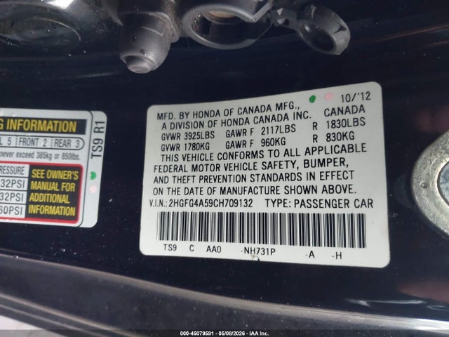 Aukcja sprzedaży 2012 Honda Civic Si, vin: 2HGFG4A59CH709132, numer aukcji: 45079591
