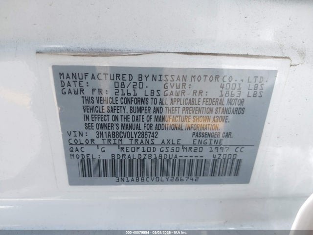 Aukcja sprzedaży 2020 Nissan Sentra Sv Xtronic Cvt, vin: 3N1AB8CV0LY286742, numer aukcji: 45079594