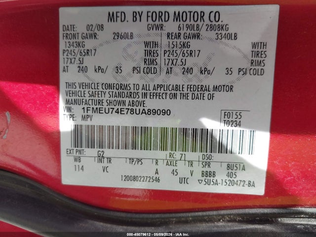 Продаж на аукціоні авто 2008 Ford Explorer Eddie Bauer, vin: 1FMEU74E78UA89090, номер лоту: 45079612