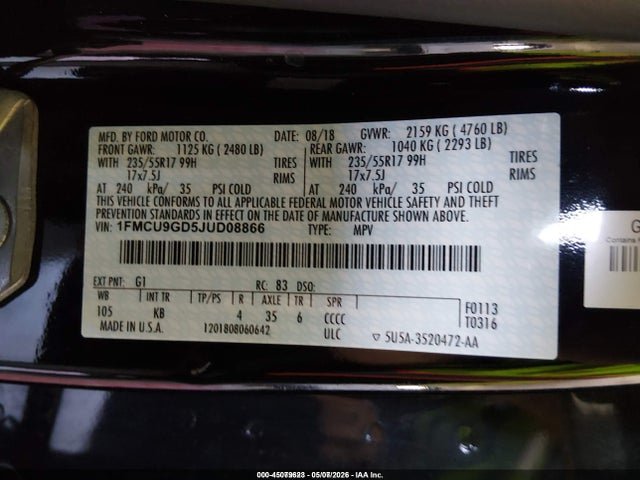 1FMCU9GD5JUD08866 Ford ESCAPE SE