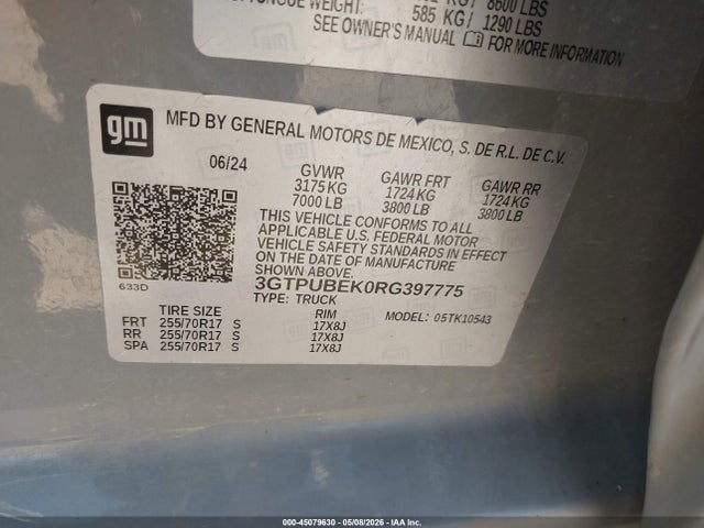 3GTPUBEK0RG397775 GMC Sierra 1500 4wd Short Box Sle