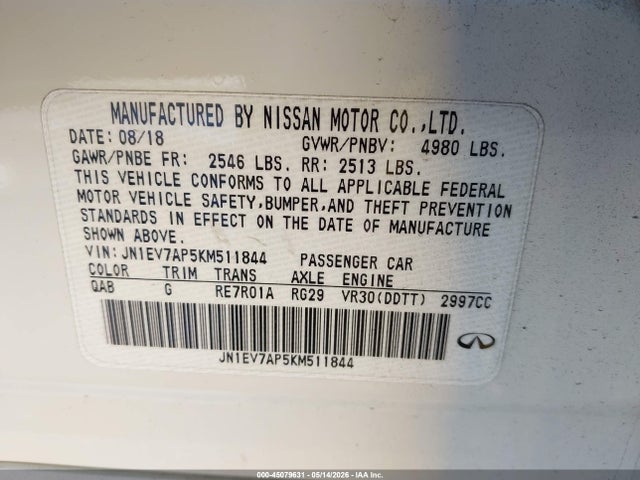 Auction sale of the 2019 Infiniti Q50 3.0t Luxe, vin: JN1EV7AP5KM511844, lot number: 45079631