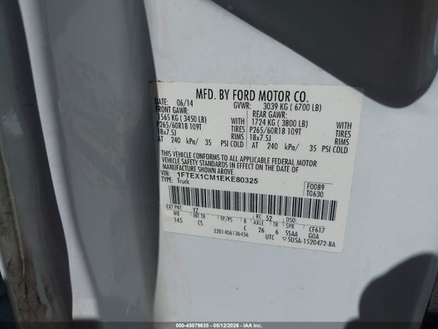 Продаж на аукціоні авто 2014 Ford F-150 Stx, vin: 1FTEX1CM1EKE80325, номер лоту: 45079635
