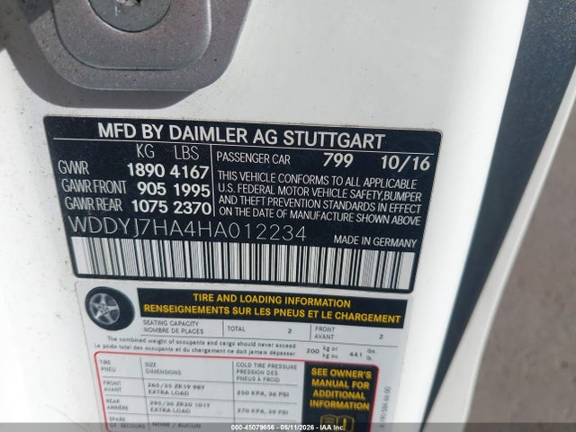 Aukcja sprzedaży 2017 Mercedes-benz Amg Gt, vin: WDDYJ7HA4HA012234, numer aukcji: 45079656