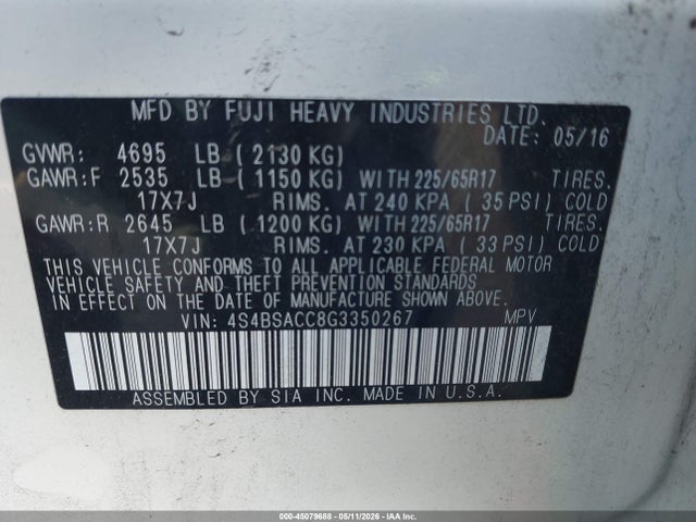 4S4BSACC8G3350267 Subaru Outback 2.5i Premium