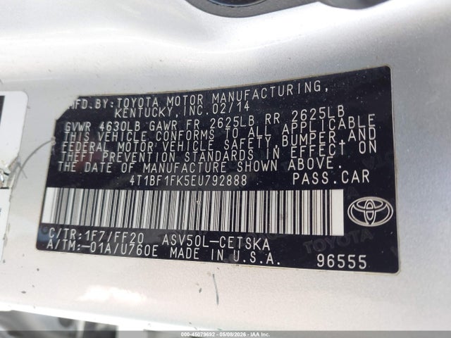 Продажа на аукционе авто 2014 Toyota Camry Se, vin: 4T1BF1FK5EU792888, номер лота: 45079692
