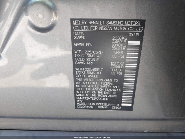 Продажа на аукционе авто 2016 Nissan Rogue S/sl/sv, vin: KNMAT2MT1GP702406, номер лота: 45079697