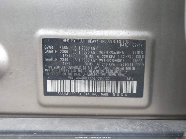 Продаж на аукціоні авто 2014 Subaru Outback 2.5i Premium, vin: 4S4BRCCC5E1284132, номер лоту: 45079707