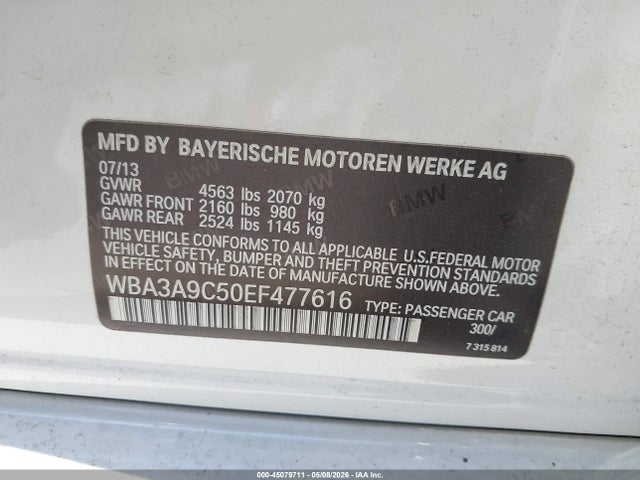 45079711 :رقم المزاد ، WBA3A9C50EF477616 vin ، 2014 Bmw 335i مزاد بيع
