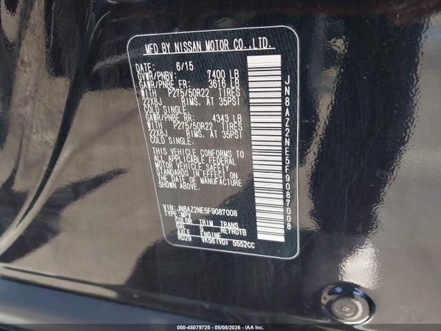 45079725 :رقم المزاد ، JN8AZ2NE5F9087008 vin ، 2015 Infiniti Qx80 Limited مزاد بيع