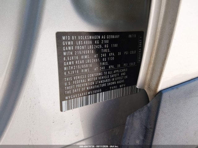 Продаж на аукціоні авто 2014 Volkswagen Tiguan S, vin: WVGAV3AX6EW528905, номер лоту: 45079738