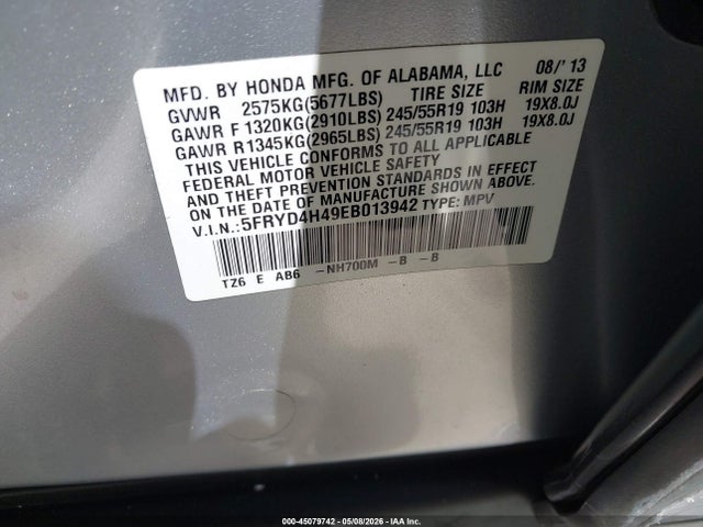 Продаж на аукціоні авто 2014 Acura Mdx Technology Package, vin: 5FRYD4H49EB013942, номер лоту: 45079742