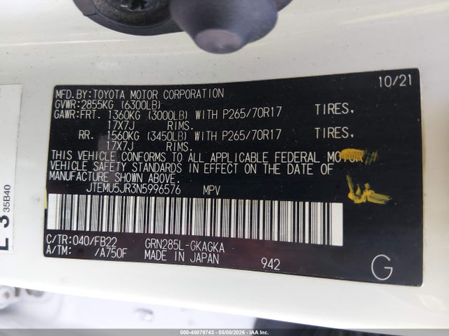 JTEMU5JR3N5996576 Toyota 4RUNNER SR5