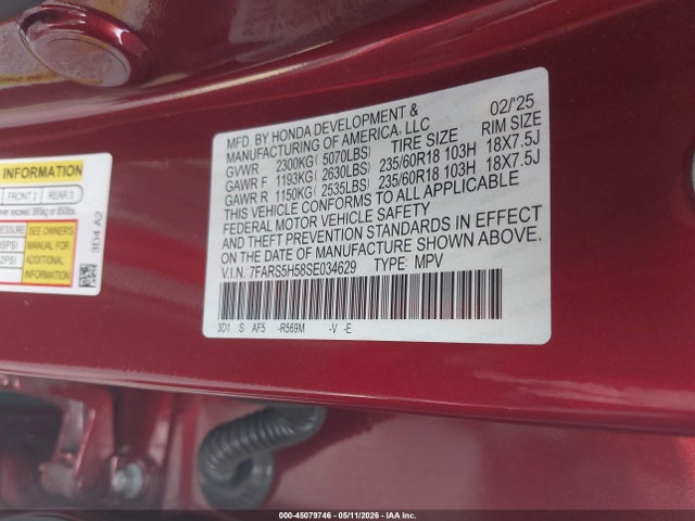 Aukcja sprzedaży 2025 Honda Cr-v Hybrid Sport, vin: 7FARS5H58SE034629, numer aukcji: 45079746